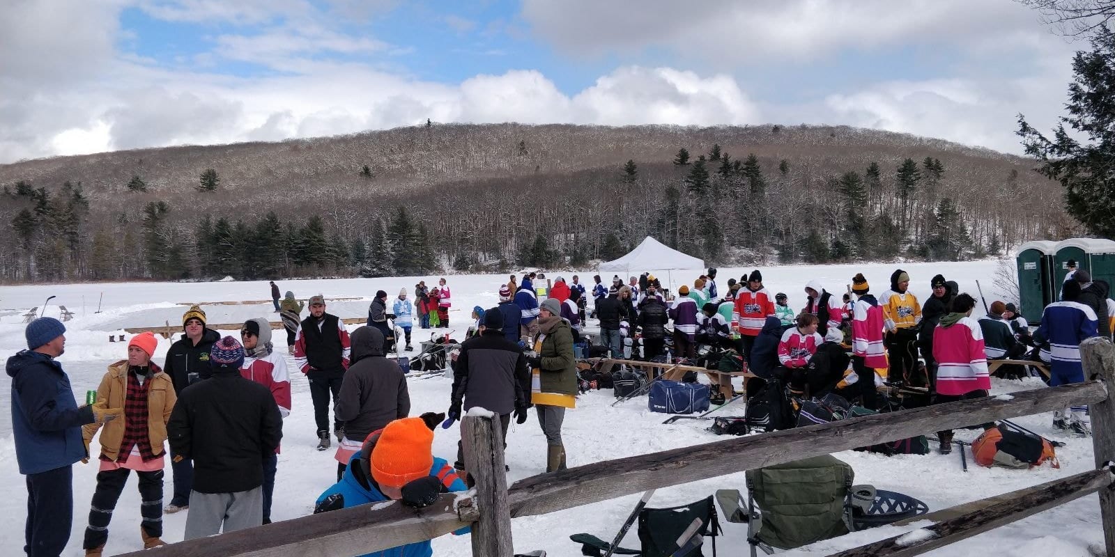 Teams competing at the Berkshire Pond Hockey Classic outdoor tournament